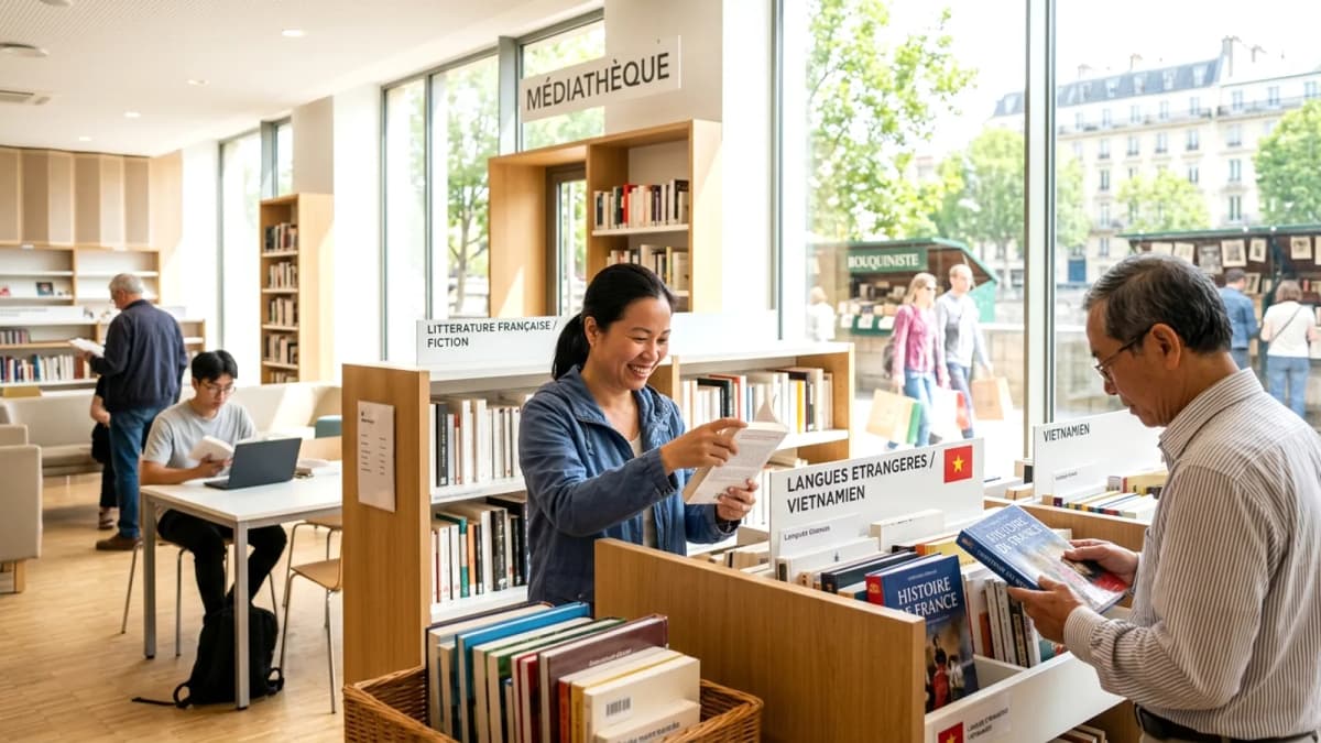 Sách & thư viện ở Pháp: médiathèque gần như miễn phí, sách tiếng Việt, và văn hoá bouquiniste